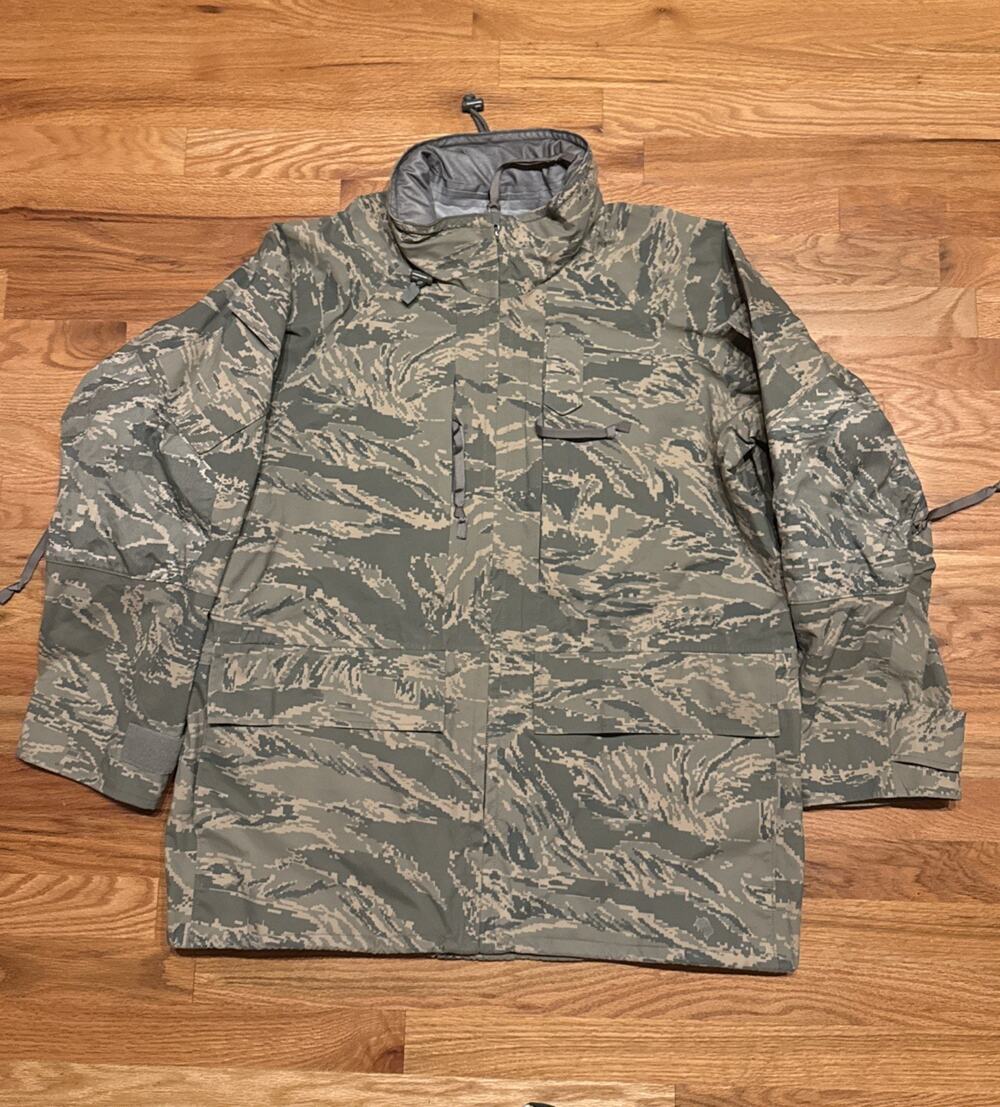 USAF ABU APECS Parka Tiger Stripe Camo Gore-Tex Waterproof Jacket Large READ
